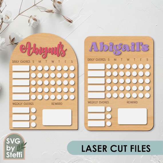 Chore chart for kids svg Family chore chart svg Kids routine chart laser cut files Weekly chore list template To do list for kids Glowforge