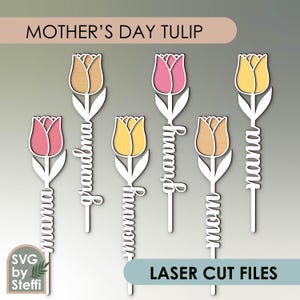 Fête des mères tulipe svg fichiers découpés au laser Cadeau de la fête des mères Nana Grand-mère Granny Mama Maman cadeau Layered svg - Acrylique Tulipe en bois Glowforge fichiers
