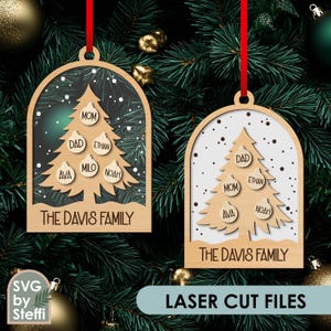 Family christmas ornament svg Christmas tree ornament laser cut files Personalized wooden ornaments Acrylic ornament Holiday decor Glowforge