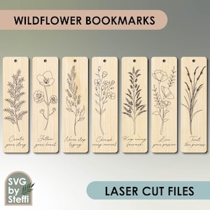 Segnalibri Wildflower SVG Segnalibri motivazionali File tagliati al laser Modello di segnalibro acrilico in pelle di legno inciso Regalo per gli amanti del libro Per le donne