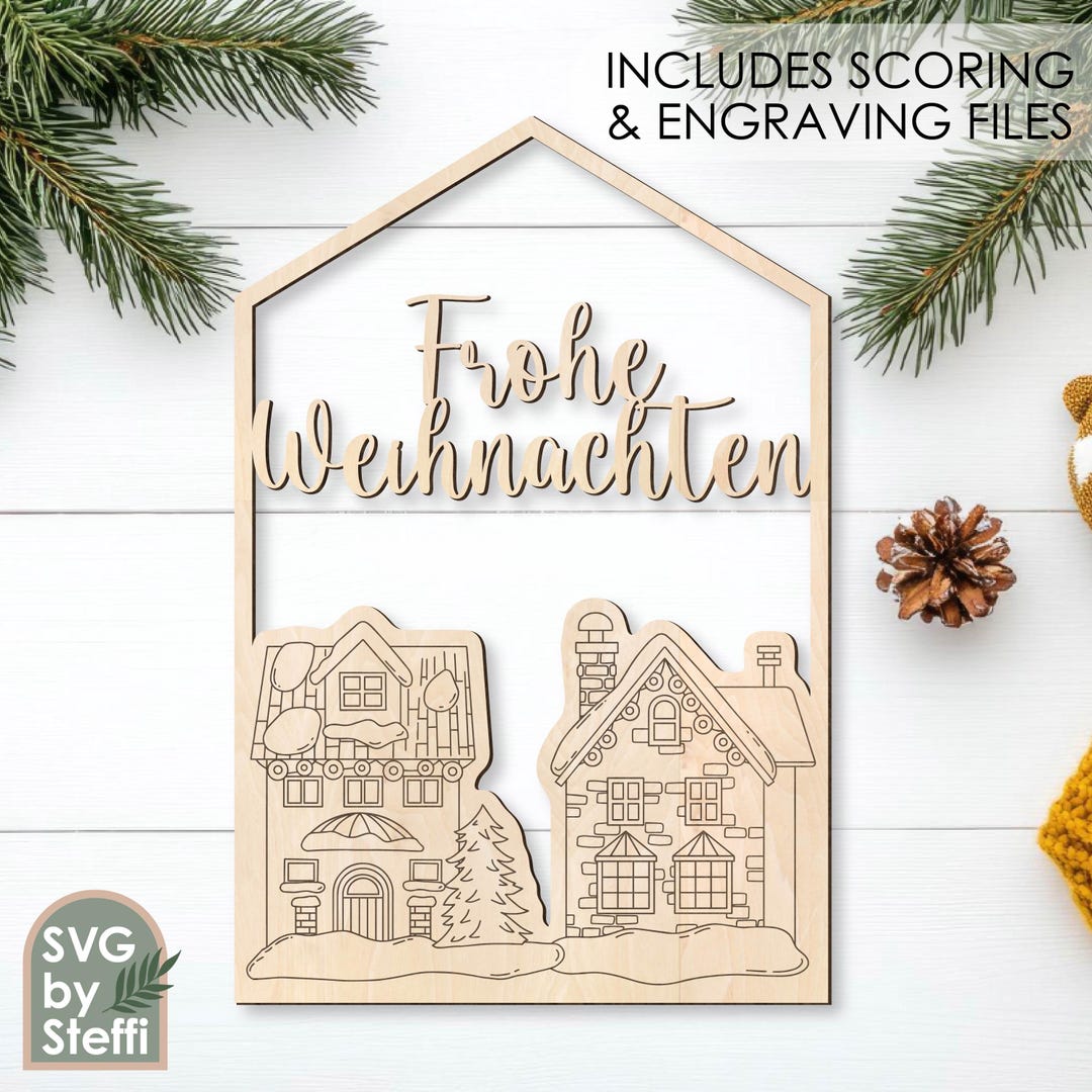 Merry Christmas Sign Laser Cut File Door Hanger SVG Scoring & Engraving ...