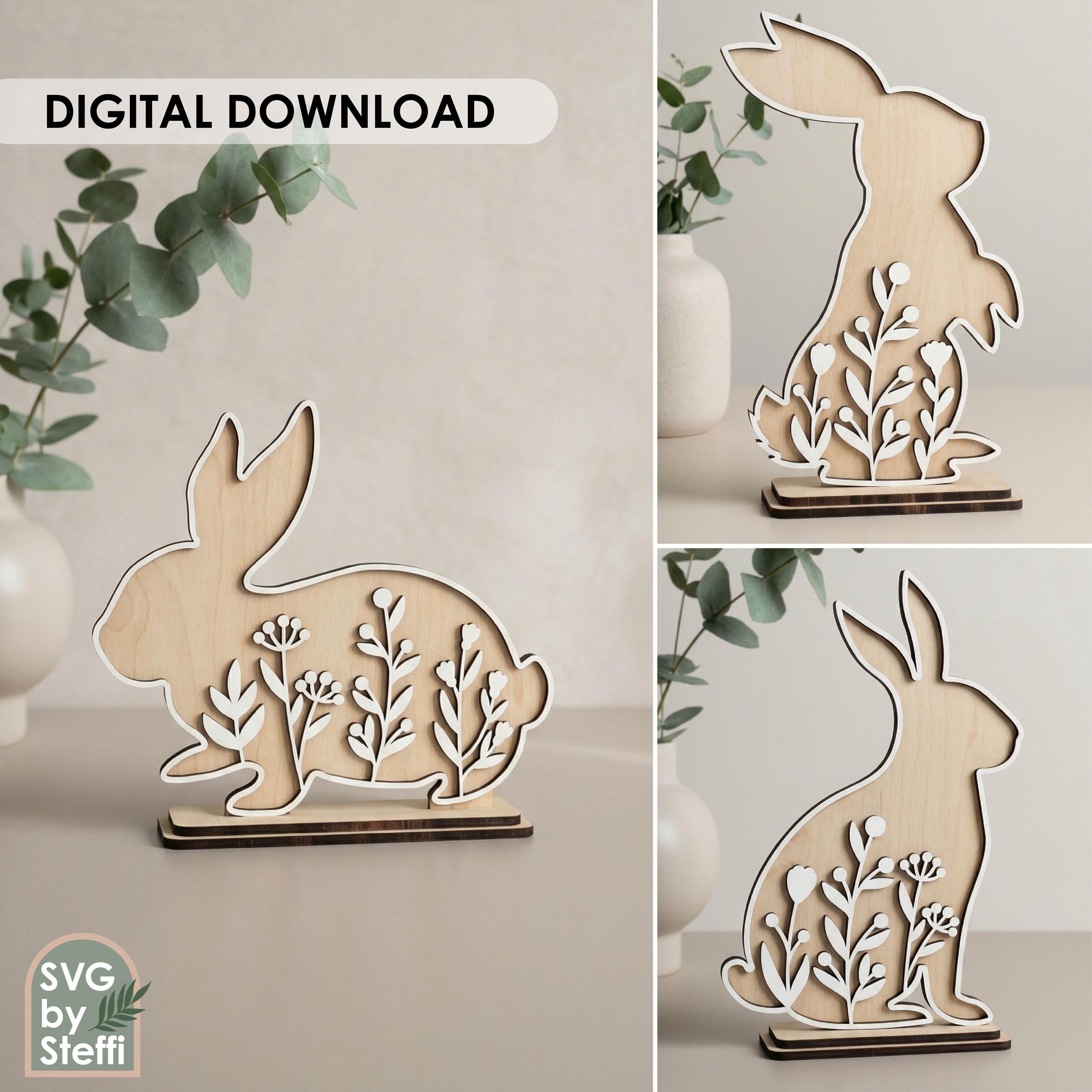 Standing Easter Bunny SVG Bundle Layered Bunnies Laser Cut Files Floral ...
