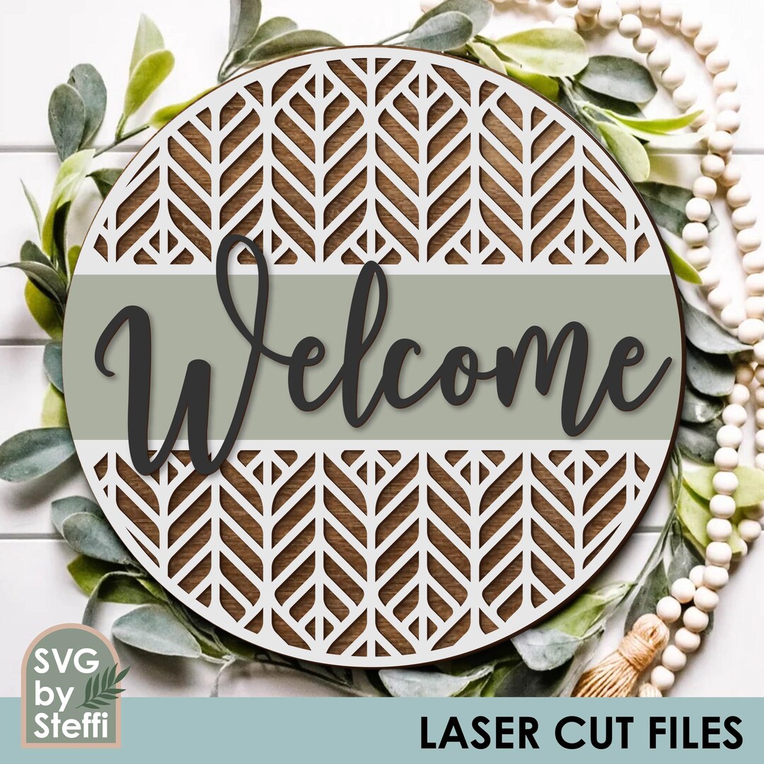 Welcome Door Hanger Svg Front Door Sign Laser Cut Files Wooden Round ...
