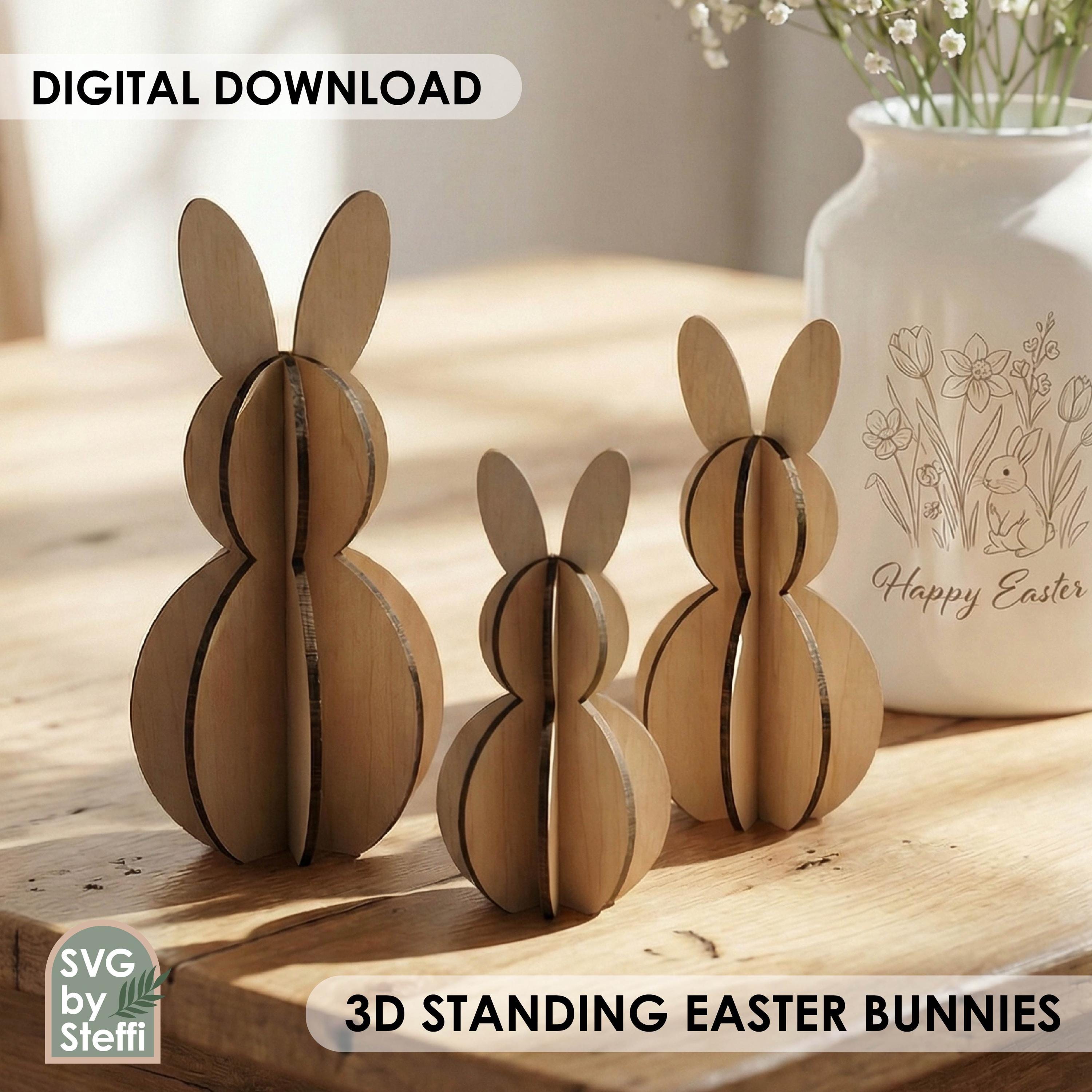 3D Easter Bunnies Svg Standing Bunny Laser Cut Easter Rabbit Svg Wooden ...