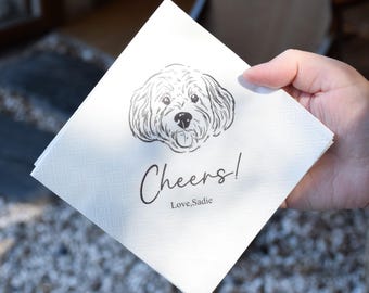 Custom Pet Portrait Wedding Napkins, Personalized Dog Cat Photo Bar Decor