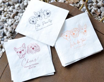 Custom Pet Portrait Wedding Napkins, Personalized Dog Cat Bar Decor