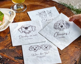 Custom Pet Portrait Wedding Napkins, Personalized Dog Cat Party Supplies