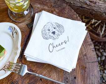 Custom Pet Portrait Wedding Napkins, Personalized Dog Cat Illustration