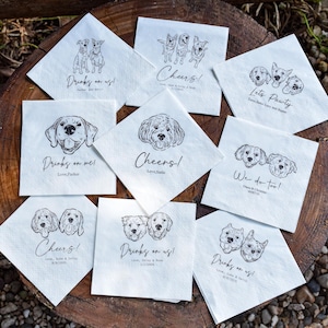 Custom Pet Wedding Cocktail Napkins, Personalized Pet Portrait for 1–3 Dogs or Cats, Colorful Wedding Party Supplies