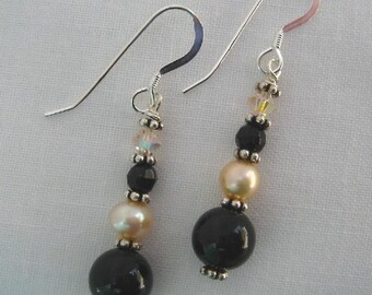 Onyx and Pearls Earrings (E8)