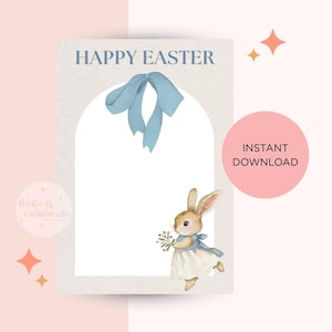 Druckbare Kekskarte - Osterhase Mädchen, Schleifendesign (PDF & PNG) Digital Download