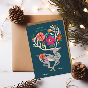 Rentier Weihnachtskarte | Florale Rentier Karte