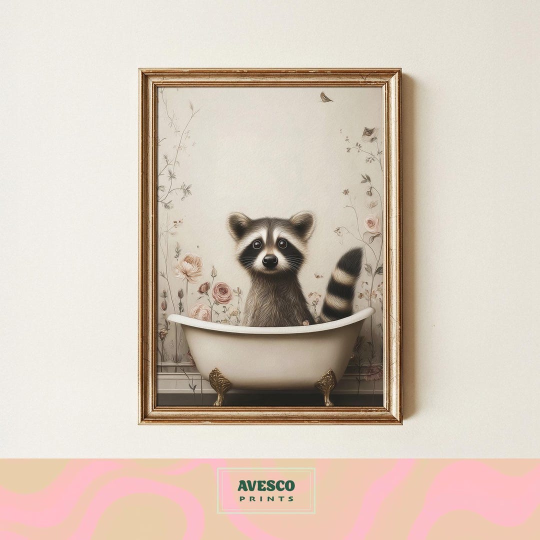 Raccoon in Bathtub Print | Funny Bathroom Wall Decor | Gift for Raccoon ...