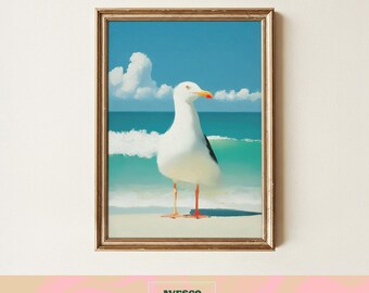 Impresión de gaviota / Arte mural de playa costera / Decoración de baño de casa de playa