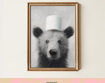 Bear Print | Funny Bathroom Decor | Animal Toilet Paper Art | Bear Lovers Gift