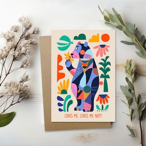 Bear Love Card | Funny Bear Card | Loves Me Loves Me Not Card | Valentine's Day Card
