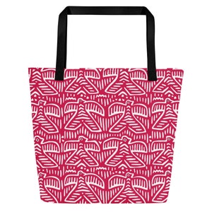 Red Bird Mola Print Large Tote Bag