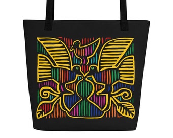 Bird Mola Print Large Tote Bag