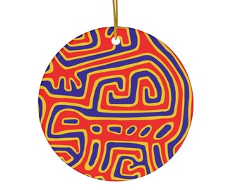 Abstract Mola Round Ceramic Ornament