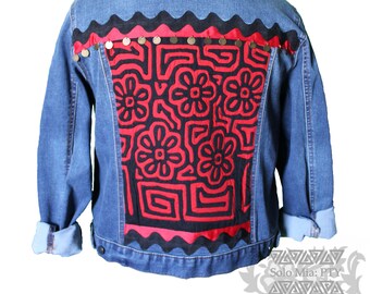 Blue Denim Jacket Embellished With Multicolor Mola and Ric Rac | Etsy