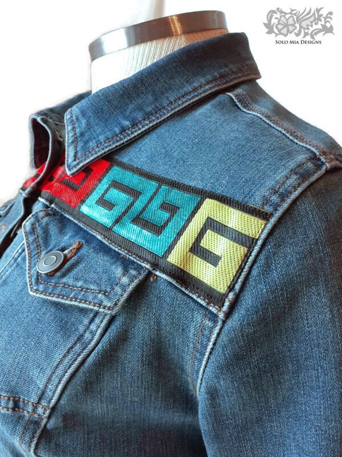 Blue Denim Jacket Embellished With Multicolor Mola and Ric Rac | Etsy
