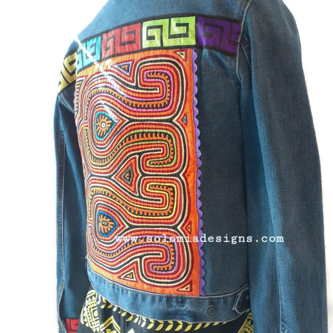 Blue Denim Jacket Embellished With Multicolor Mola and Ric Rac | Etsy