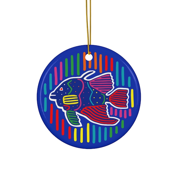 Rainbow Fish Ceramic Ornament | Glossy Holiday Decor, Coastal Accent
