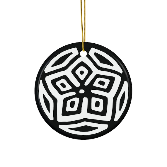 Christmas Star Mola Ceramic Ornament, Festive Holiday Bauble
