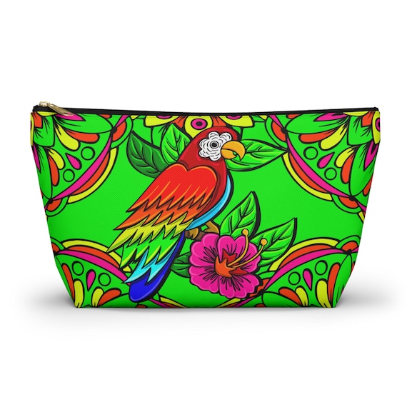 Tropical Parrot Floral Accessory Pouch