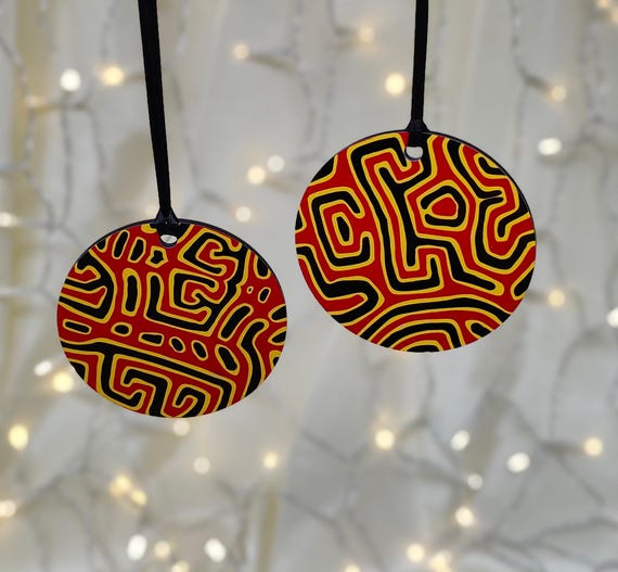 Abstract Mola Round MDF Ornaments, Set of 2