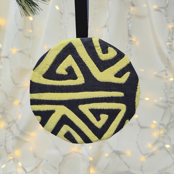 Mola Textile Christmas Ornament Yellow and Black Cotton