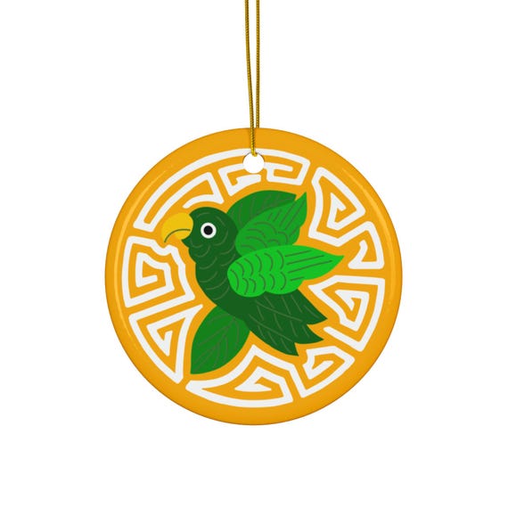 Green Parakeet Mola Ceramic Ornament