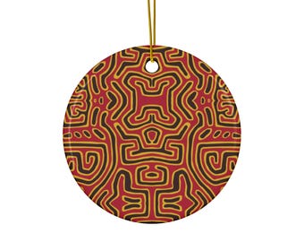 Abstract Mola Ceramic Christmas Tree Ornament