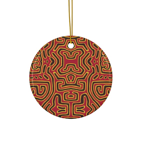 Abstract Mola Ceramic Christmas Tree Ornament