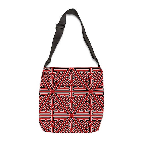 Red Geometric Mola Pattern Tote Bag | Adjustable Strap All-Over Print