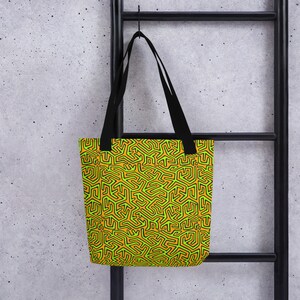 Panama Mola Orange and Green Coral Print Tote Bag