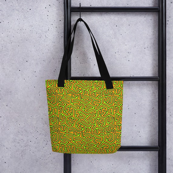 Panama Mola Orange and Green Coral Print Tote Bag
