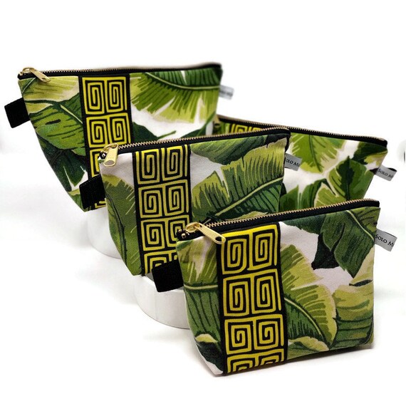 Canvas Makeup Bag with Geometric Mola Print, Fully Lined Size Medium or Large
