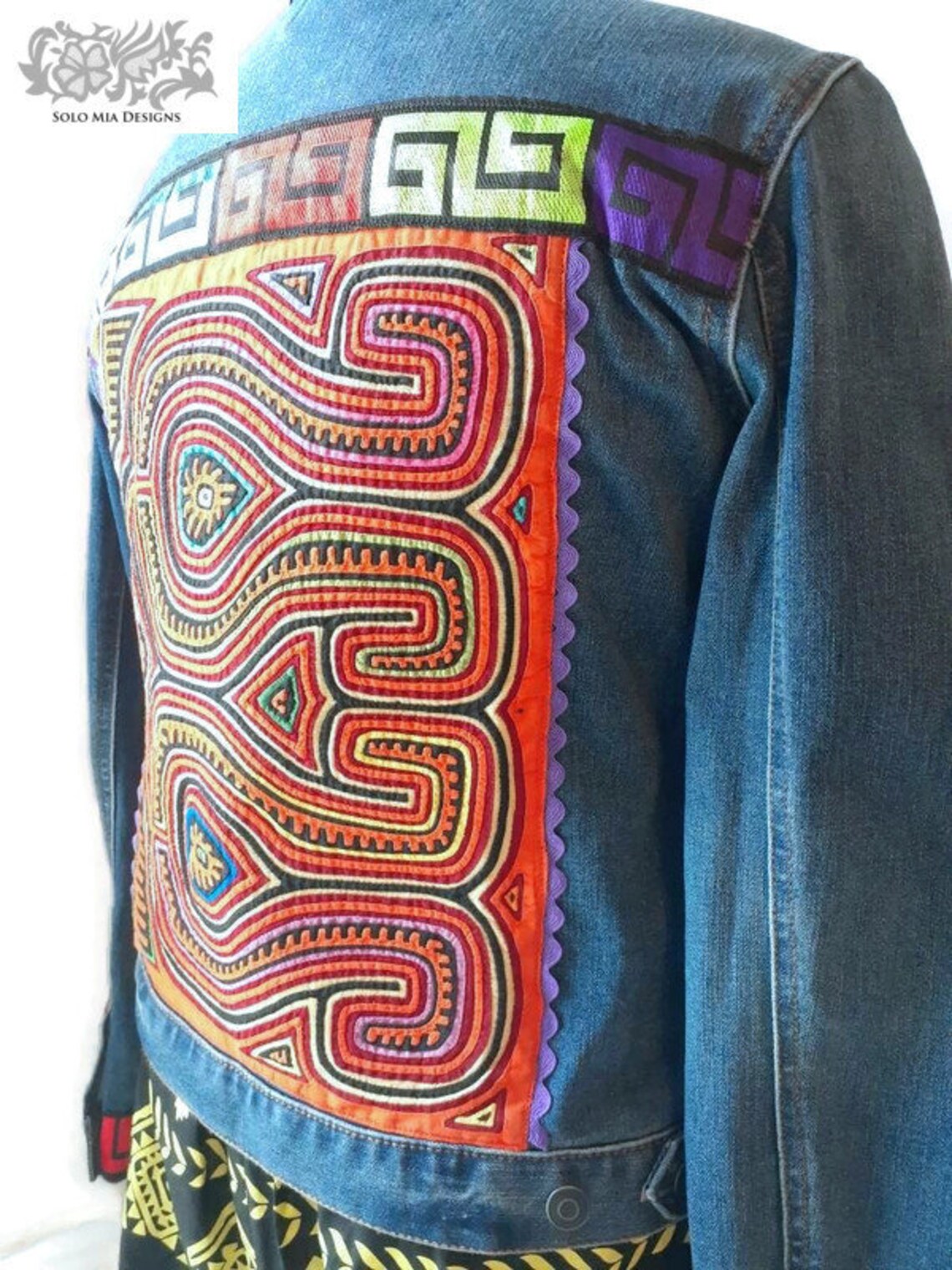 Blue Denim Jacket Embellished With Multicolor Mola and Ric Rac Trim ...