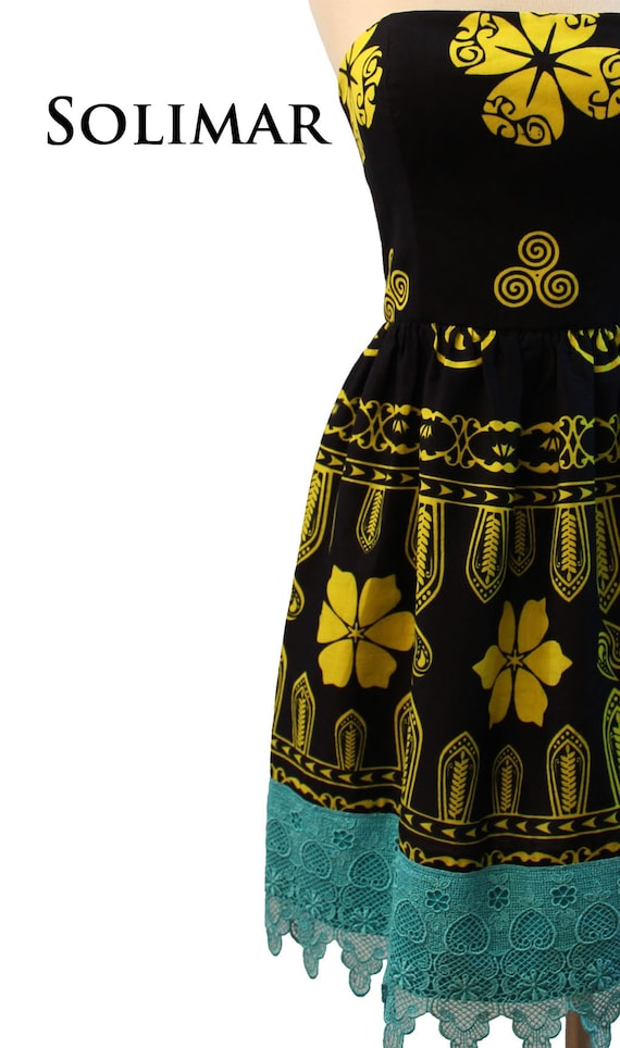 SOLIMAR Vestido de tela saburete sin tirantes amarillo negro - Etsy España SOLIMAR Vestido de tela saburete sin tirantes amarillo negro - Etsy España