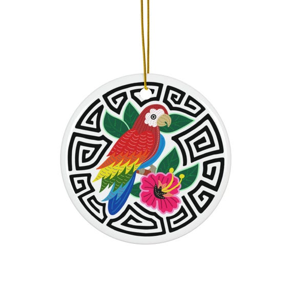 Tropical Parrot Ceramic Ornament | Round Hanging Decoration