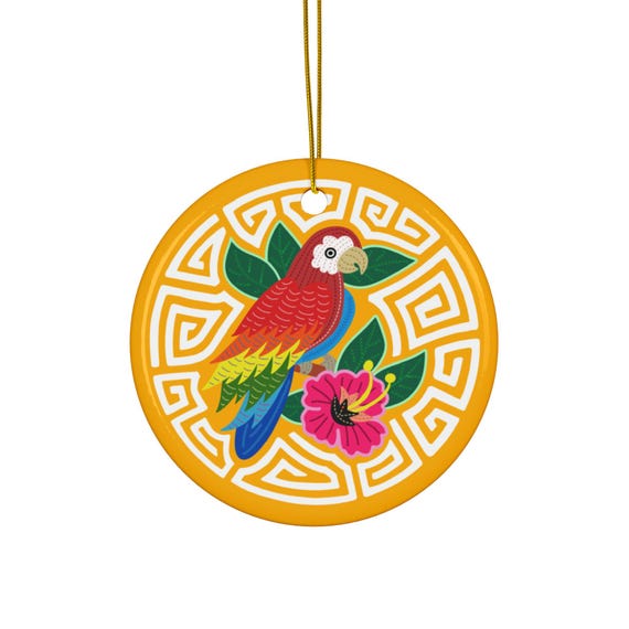 Tropical Parrot Floral Ornament | Ceramic Ornament