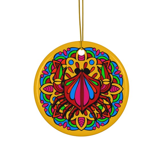 Colorful Mandala Ornament Round Ceramic Ornament | Vibrant Boho Christmas Decoration