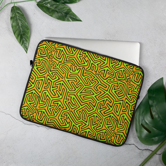 Panama Mola Laptop Sleeve in Green and Orange