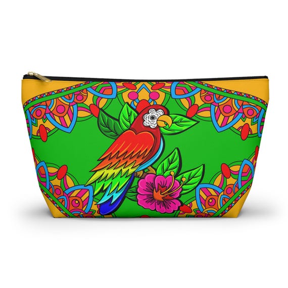 Tropical Parrot Floral Pouch | Accessory Pouch