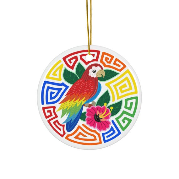Tropical Parrot Ceramic Ornament | Round Holiday Decoration