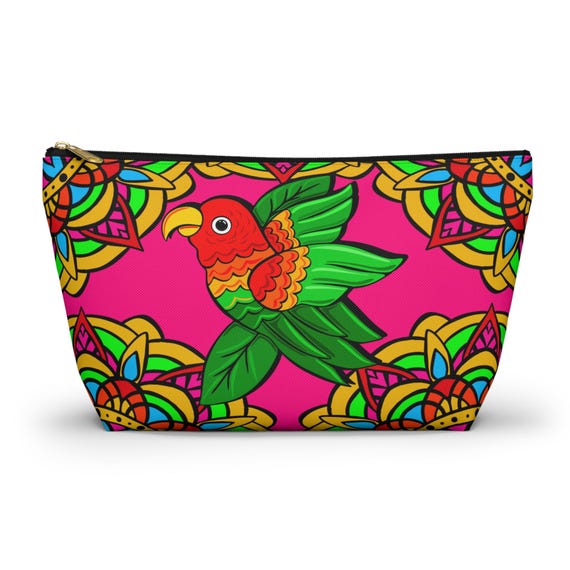 Tropical Parakeet Hot Pink Accessory Pouch | T-Bottom Cosmetic Bag