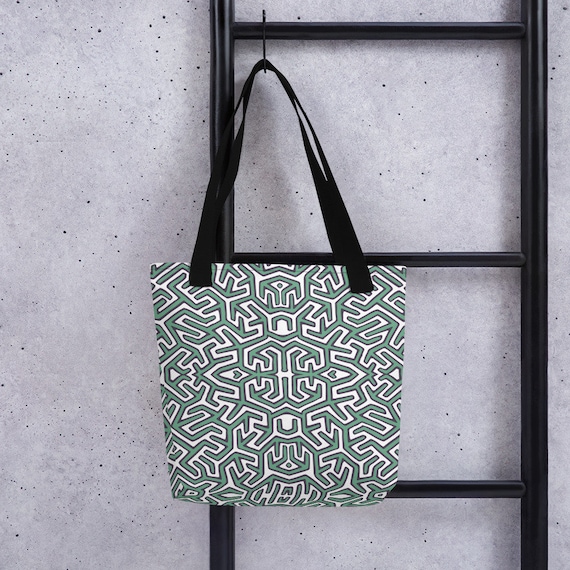 Panama Mola Green Coral Print Tote Bag