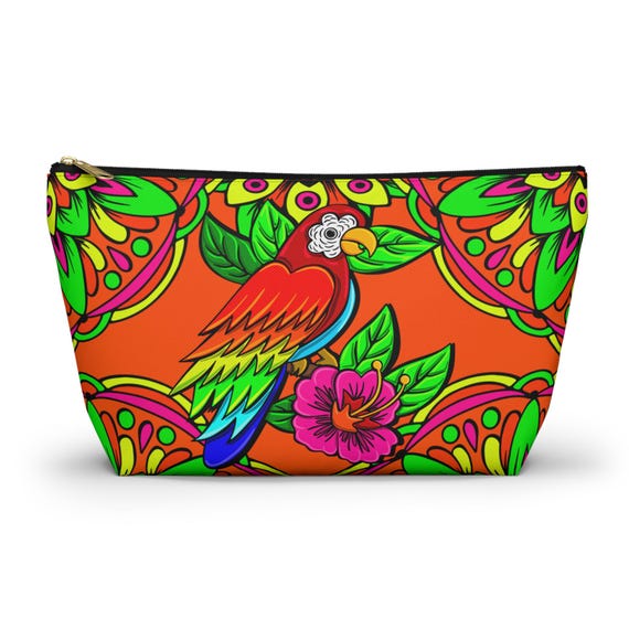 Tropical Parrot Accessory Pouch | Zip Cosmetic Bag