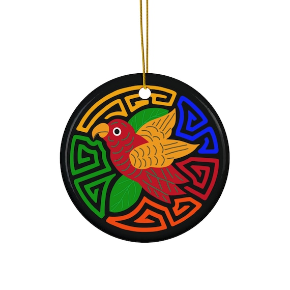 Colorful Parakeet Mola Ceramic Ornament